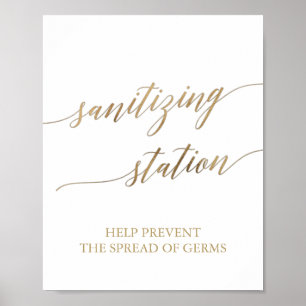 Poster Sinal de Estação de Sanitização com Caligrafia em 