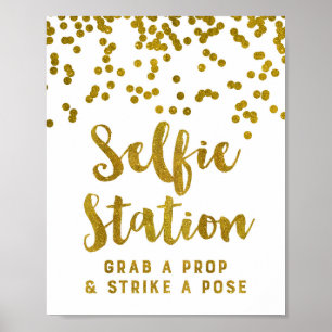 Poster Sinal de Estação de Selfie Casamento Confete Doura
