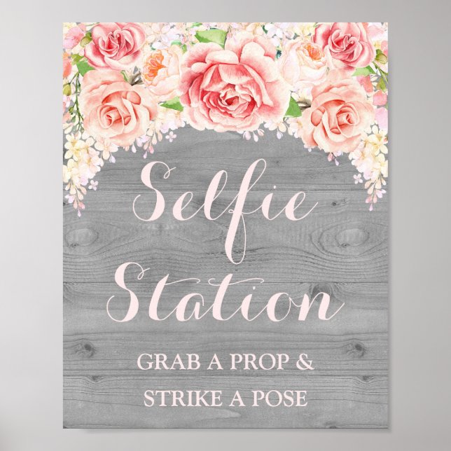 Pôster Sinal de Estação de Selfie Casamento em Madeira Aq (Frente)