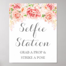 Sinal de Estação de Selfie Casamento Floral Aquare
