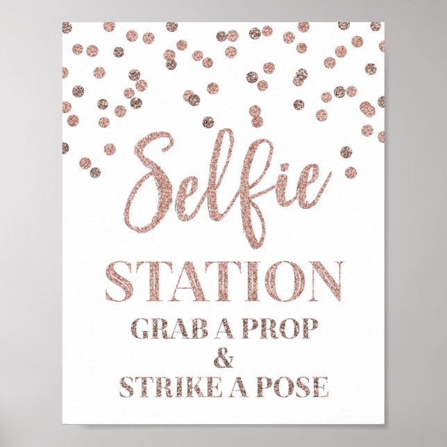 Poster Sinal de Estação de Selfie Casamento Rosa Dourado (Frente)