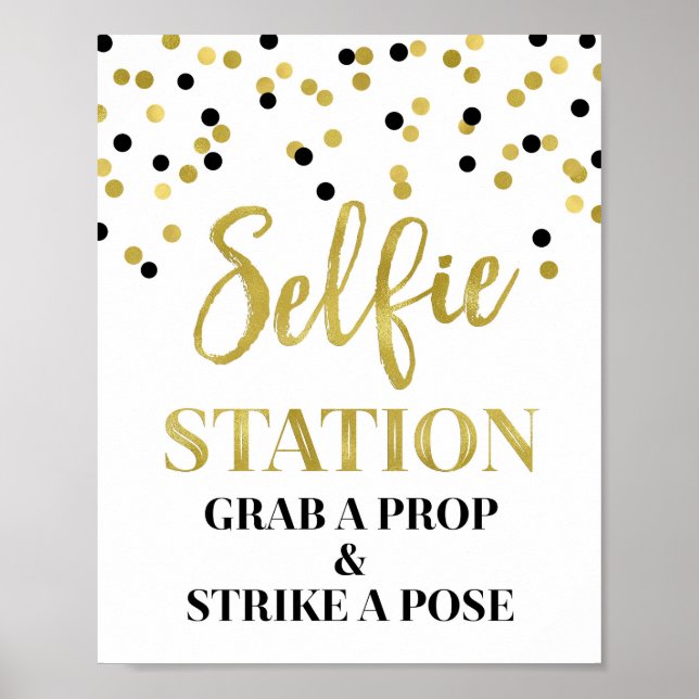 Poster Sinal de Estação Selfie Casamento Dourado Preto Co (Frente)