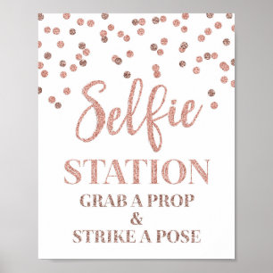 Poster Sinal de Estação Selfie Casamento Rose Gold