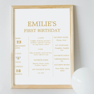 Poster Sinal de Etapa do primeiro aniversario Dourado Ele
