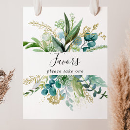 Poster Sinal de Favor com Floral Dourado e Folhagem Tropi