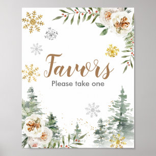 Poster Sinal de Favor das Palhas Florais Brancas do inver