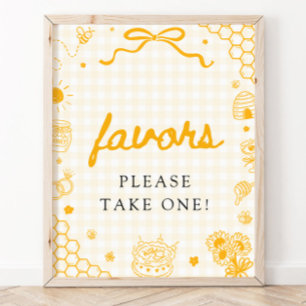 Poster Sinal de Favor de Abelha Mel Gingham Amarelo Moder