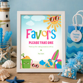 Poster Sinal de Favor de Aniversário de Praia Tema Colori