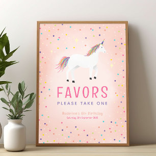 Poster Sinal de Favor de Aniversário de Unicórnio Arco-ír
