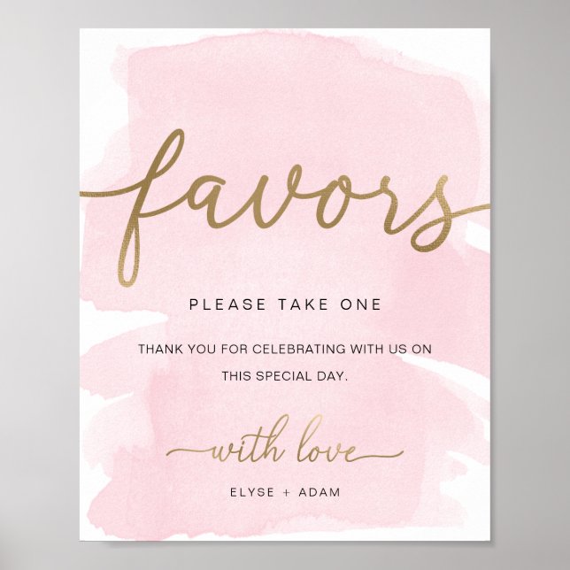 Poster Sinal de Favor de Aquarela Rosa Dourada (Frente)