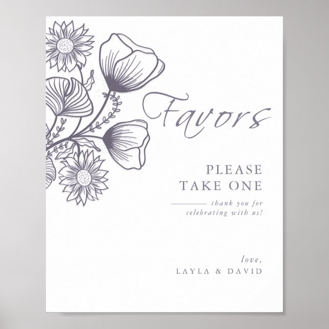 Poster Sinal de Favor de Casamento Botânico de Lavanda Mi (Frente)