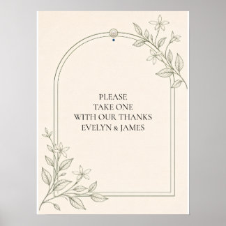 Poster Sinal de Favor de Casamento Botânico Olive com Agr