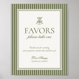 Poster Sinal de Favor de Casamento com Listras Verdes de