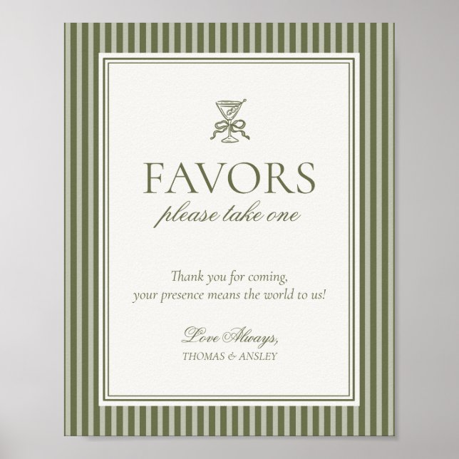 Poster Sinal de Favor de Casamento com Listras Verdes de  (Frente)