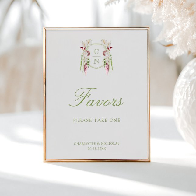 Poster Sinal de Favor de Casamento com Monograma Floral e (Criador carregado)