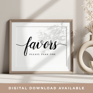 Poster Sinal de Favor de Casamento de Caligrafia Preta e