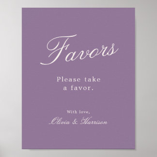 Poster Sinal de Favor de Casamento em Caligrafia Lilás