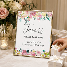 Poster Sinal de Favor de Casamento Floral Bege Pastel