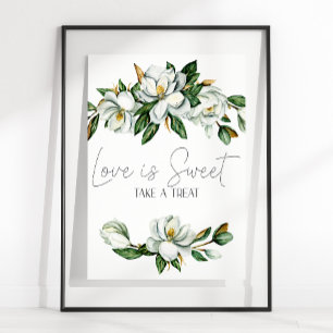 Poster Sinal de Favor de Casamento Floral Magnólia Branca