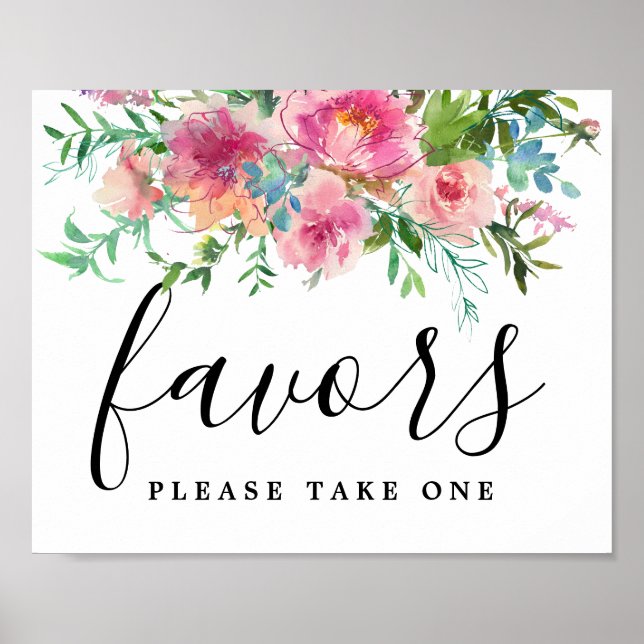 Poster Sinal de Favor de Casamento Floral Rosa Rosa Verme (Frente)
