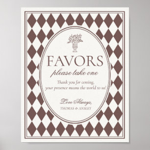 Poster Sinal de Favor de Casamento Xadrez Harlequim Marro