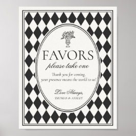 Poster Sinal de Favor de Casamento Xadrez Harlequim Preto