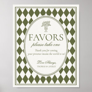 Poster Sinal de Favor de Casamento Xadrez Harlequim Verde