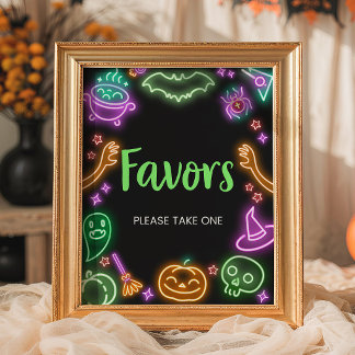 Poster Sinal de Favor de Chuvada de Bebê Neon Halloween
