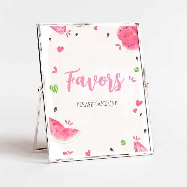 Poster Sinal de Favor de Chuveiro de Bebê Menina Melancia (Sweet Little Baby Shower Favors Sign)