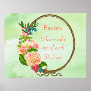Poster Sinal de Favor de Chuveiro de Flores Rosas