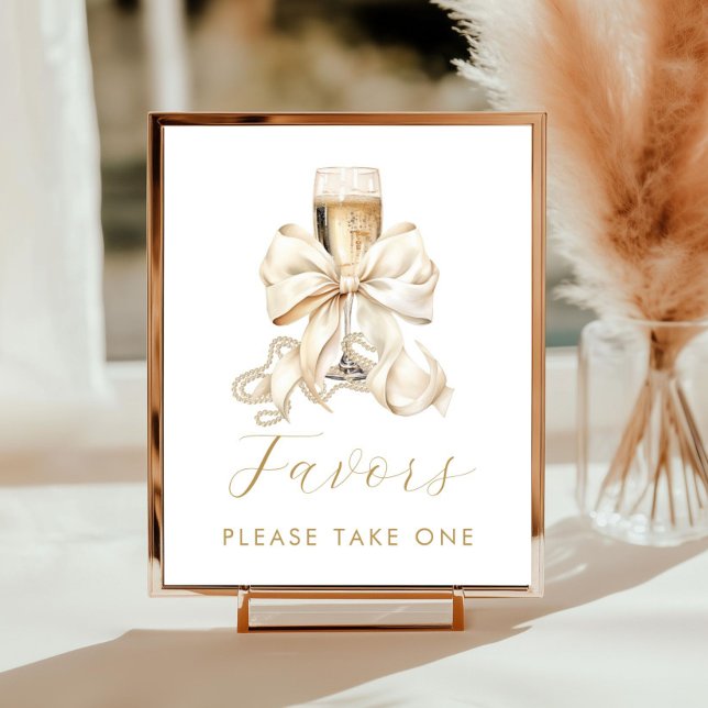 Poster Sinal de Favor de Chuveiro de Noiva Champagne & Pé (Champagne and Pearls Bridal Shower Favors Sign)