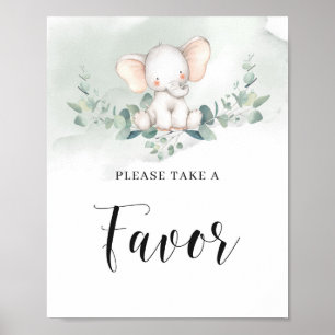 Poster Sinal de favor de eucalipto boho em verde de elefa