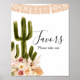 Poster Sinal de Favor de Flores Cor-de-Rosa de Cacto Boho