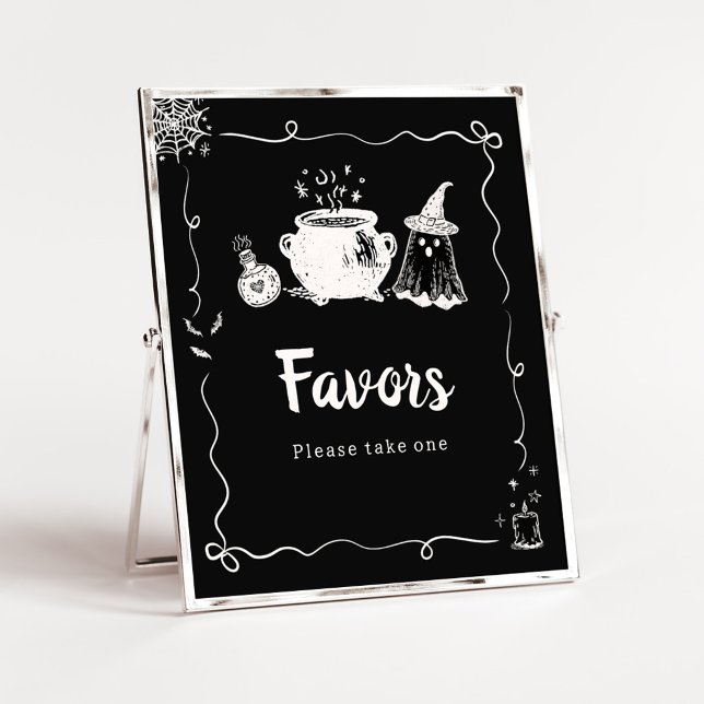 Poster Sinal de Favor de Halloween Baby is Brewing (Hand Drawn A Baby is Brewing Baby Shower Favors Sign)