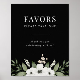 Poster Sinal de Favor do Casamento Botânico Preto Elegant