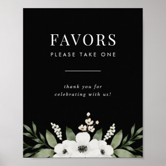 Poster Sinal de Favor do Casamento Botânico Preto Elegant