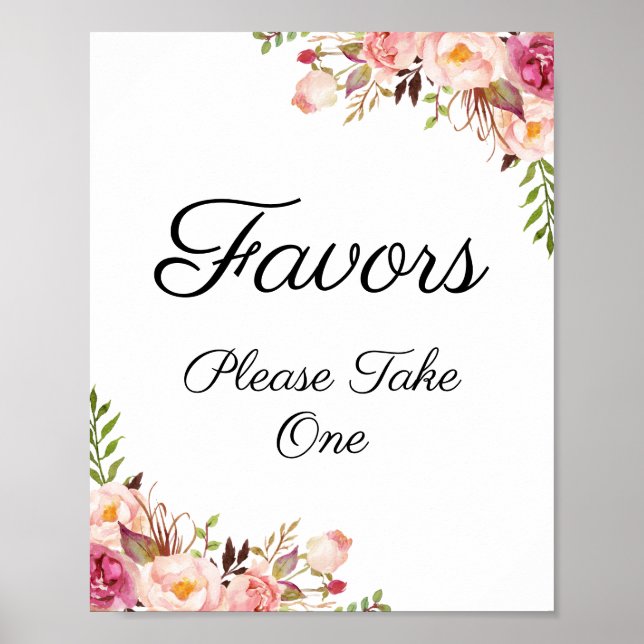Poster Sinal de Favor do Casamento Floral Rosa Russo (Frente)