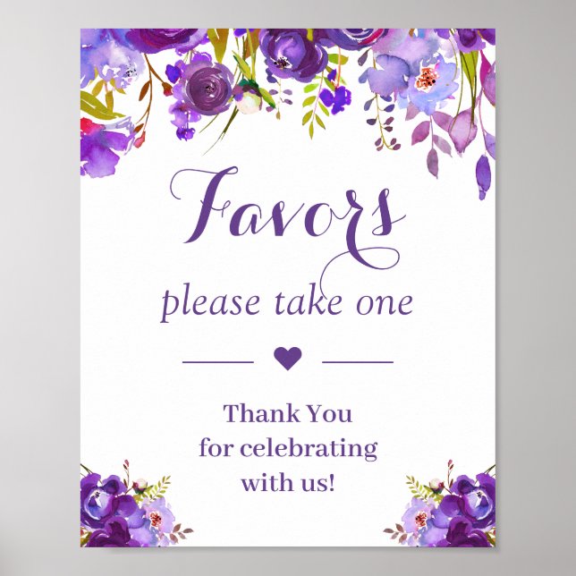 Poster Sinal de Favor do Casamento Floral Roxo Ultra Viol (Frente)
