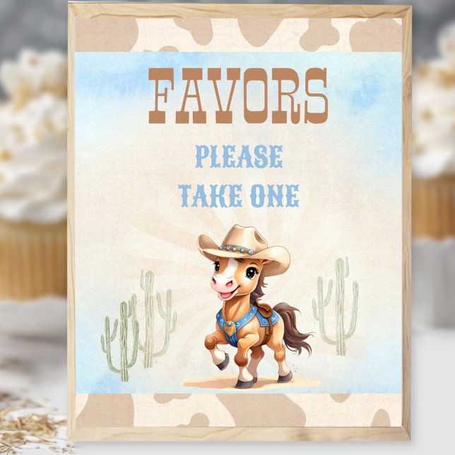 Poster Sinal de Favor do Garoto de Boi Ocidental do Prime (First Rodeo Western Cowboy Birthday Boy Favor Sign)