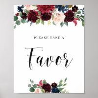 Sinal de Favor Floral Boho Rosa Bege Burgundy Azul