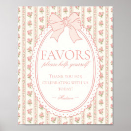 Poster Sinal de Favor Floral Chique Vintage Peach & Beige