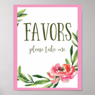 Poster Sinal de Favor Floral de Aquarela Rosa e Verde