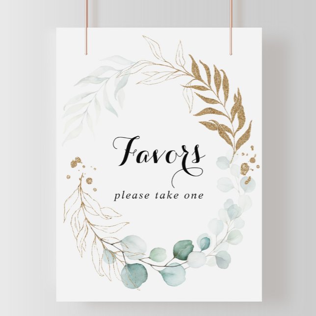 Poster Sinal de Favor Floral Dourado de Eucalipto Rústico (Criador carregado)