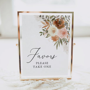 Poster Sinal de Favor Floral Elegante Boho Terracotta