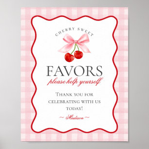 Poster Sinal de Favor Gingham, Arco de Coquetes Rosa Cere