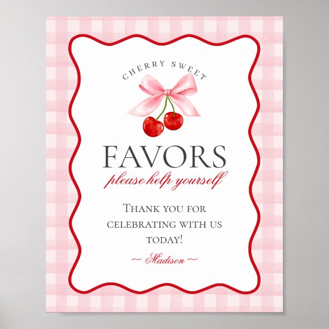 Poster Sinal de Favor Gingham, Arco de Coquetes Rosa Cere (Frente)