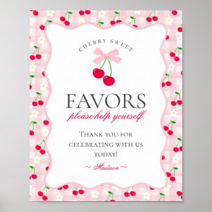 Poster Sinal de Favor Gingham, Arco de Coquetes Rosa Cere