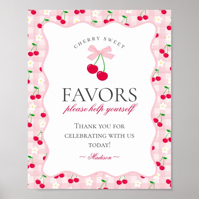 Poster Sinal de Favor Gingham, Arco de Coquetes Rosa Cere (Frente)