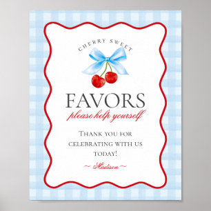 Poster Sinal de Favor Gingham do Arco de Coquetes Azul Ch