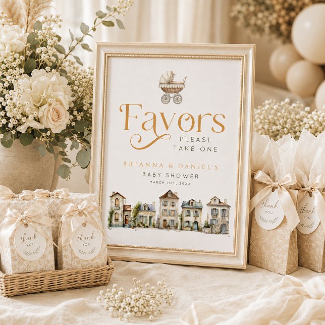 Poster Sinal de Favor 'Leva uma Aldeia, Por Favor Leve Um (Elegant Baby Shower Favor Table)